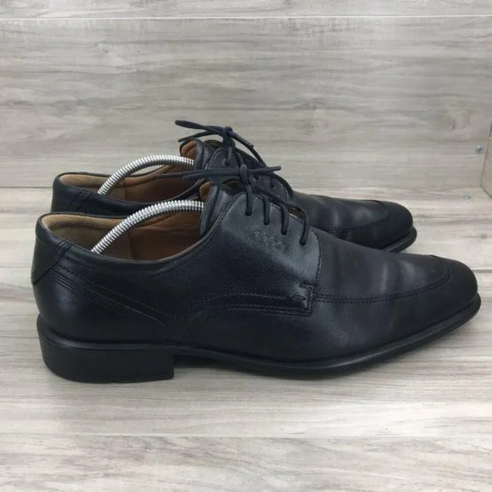 Ecco Derby Oxfords Men's EU 45 Black Leather Lace Up Dress Shoes
